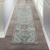 2' x 8' Blue and Ivory Dhurrie Runner Rug
