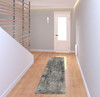 2' x 8' Blue and Beige Abstract Power Loom Distressed Non Skid Runner Rug