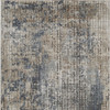 2' x 8' Blue and Beige Abstract Power Loom Distressed Non Skid Runner Rug