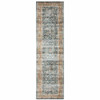 2' x 8' Blue Rust Gold and Olive Oriental Printed Stain Resistant Non Skid Runner Rug