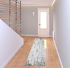 2' x 8' Ivory and Blue Abstract Printed Stain Resistant Non Skid Runner Rug