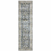 2' x 8' Blue and Ivory Oriental Printed Non Skid Runner Rug