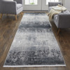 3' x 10' Gray Black and Silver Abstract Power Loom Distressed Runner Rug with Fringe