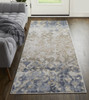 3' x 10' Tan Ivory and Blue Abstract Power Loom Distressed Runner Rug