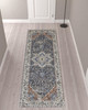 3' x 10' Ivory Blue and Red Floral Power Loom Runner Rug with Fringe