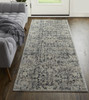 3' x 10' Ivory Gray and Taupe Abstract Power Loom Distressed Runner Rug with Fringe