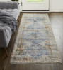 3' x 10' Ivory Orange and Blue Floral Power Loom Distressed Runner Rug with Fringe