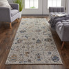 3' x 10' Ivory Orange & Blue Floral Power Loom Distressed Runner Rug with Fringe