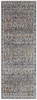3' x 10' Tan Blue and Orange Floral Power Loom Distressed Runner Rug with Fringe