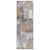 3' x 10' Beige and Gray Floral Power Loom Distressed Stain Resistant Runner Rug