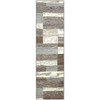 3' x 10' Light Blue and Ivory Patchwork Power Loom Stain Resistant Runner Rug