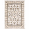 3' x 5' Ivory & Grey Oriental Power Loom Stain Resistant Area Rug with Fringe