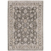 3' x 5' Grey & Ivory Oriental Power Loom Stain Resistant Area Rug with Fringe