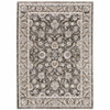 3' x 5' Grey & Ivory Oriental Power Loom Stain Resistant Area Rug with Fringe