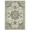 3' x 5' Ivory Blue Teal Grey and Olive Green Oriental Power Loom Stain Resistant Area Rug