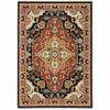 3' x 5' Black Orange and Beige Oriental Power Loom Stain Resistant Area Rug with Fringe