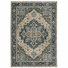 3' x 5' Blue Grey Beige Tan Green and Gold Oriental Power Loom Area Rug with Fringe