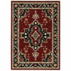 3' x 5' Red Black Beige and Blue Oriental Power Loom Stain Resistant Area Rug with Fringe