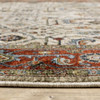 3' x 5' Ivory Red Green Grey Blue and Navy Oriental Power Loom Area Rug with Fringe