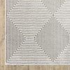 3' x 5' Grey and White Geometric Power Loom Stain Resistant Area Rug