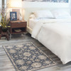 3' x 5' Blue and Beige Oriental Power Loom Non Skid Area Rug