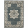 3' x 5' Blue and Beige Oriental Power Loom Stain Resistant Area Rug