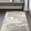 3' x 8' Ivory Gray and Olive Floral Power Loom Distressed Stain Resistant Runner Rug