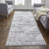 3' x 8' Ivory and Gray Geometric Power Loom Distressed Stain Resistant Runner Rug