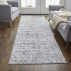 3' x 8' Gray Blue and Orange Abstract Power Loom Distressed Stain Resistant Runner Rug