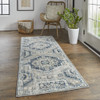 3' x 8' Blue and Ivory Abstract Power Loom Distressed Stain Resistant Runner Rug