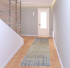 3' x 8' Tan Brown and Blue Abstract Power Loom Distressed Runner Rug