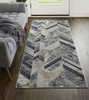 3' x 8' Ivory Blue and Gray Chevron Power Loom Distressed Runner Rug