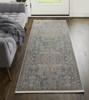 3' x 8' Blue and Ivory Floral Power Loom Stain Resistant Runner Rug