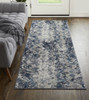 3' x 8' Blue Ivory and Gray Geometric Power Loom Distressed Runner Rug