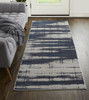 3' x 8' Ivory Blue and Gray Abstract Power Loom Distressed Runner Rug