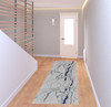 3' x 8' Ivory Blue & Black Abstract Power Loom Distressed Runner Rug