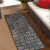 3' x 8' Color Block Beige and Teal Checkered Stain Resistant Runner Rug