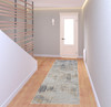 3' x 8' Tan Ivory and Gray Abstract Power Loom Distressed Runner Rug
