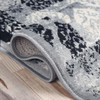 3' x 8' Black and Gray Damask Power Loom Distressed Stain Resistant Runner Rug