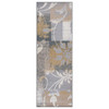 3' x 8' Beige and Gray Floral Power Loom Distressed Stain Resistant Runner Rug