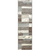 3' x 8' Light Blue and Ivory Patchwork Power Loom Stain Resistant Runner Rug