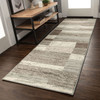 3' x 8' Light Blue and Ivory Patchwork Power Loom Stain Resistant Runner Rug