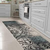 3' x 8' Teal and Gray Damask Distressed Stain Resistant Runner Rug
