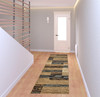 3' x 8' Light Blue and Beige Patchwork Power Loom Stain Resistant Runner Rug