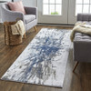 3' x 8' Blue Gray & White Abstract Stain Resistant Runner Rug
