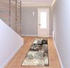 3' x 8' Beige & Gray Floral Power Loom Distressed Stain Resistant Runner Rug