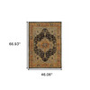 4' x 5' Gold Brown Grey Rust Green & Purple Oriental Power Loom Stain Resistant Area Rug