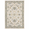 4' x 5' Stone Grey Ivory Green Brown Teal and Light Blue Oriental Power Loom Area Rug