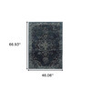 4' x 5' Blue and Brown Oriental Power Loom Stain Resistant Area Rug