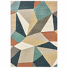 4' x 5' Blue Green Beige Retro Wedge Indoor Area Rug